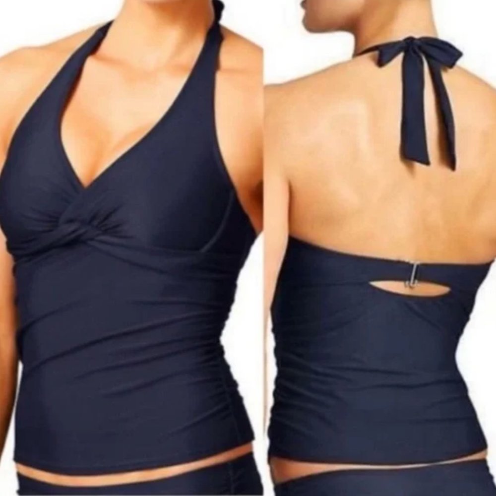 Athleta Tara Underwire Halter Tankini Swim Top in Navy - 34B / C